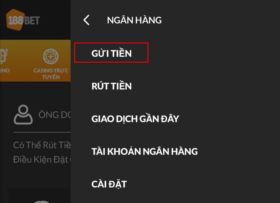 nhap vao nut gui tien tai trang chu